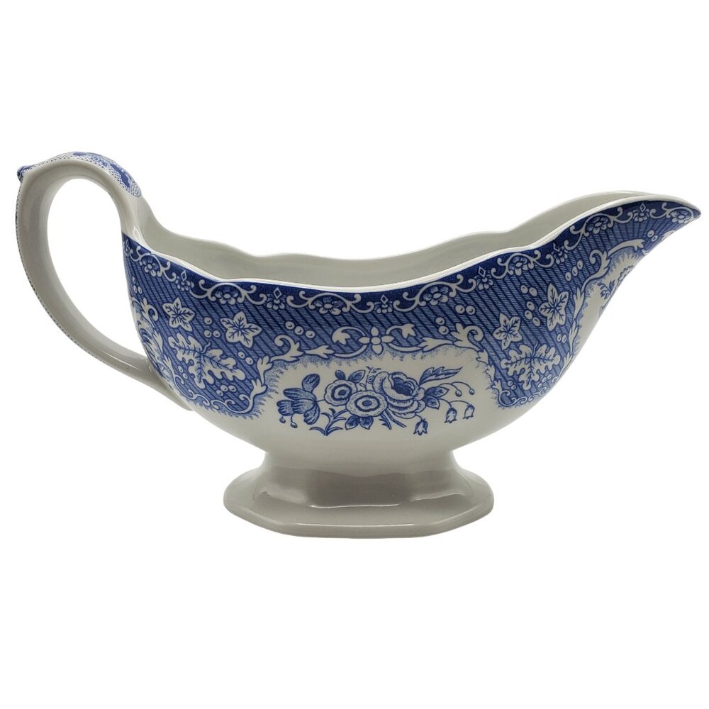 SPODE England Sauce Gravy Boat Serveware Ceramic Pedestal Blue Room Collection